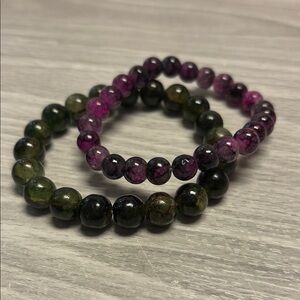 Elegant Purple and Green Glass Beaded Bracelet Set